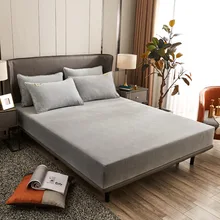 

Solid Color Linens Flannel Fitted Sheet Thick Warm Single Queen Size Bed Sheets with Elastic Rubber Band Velvet Bed Bedspread