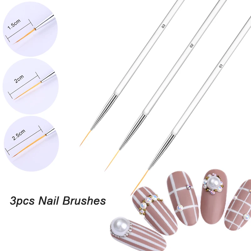 

3Pcs/set Clear Nail Art Brush Crystal Acrylic Thin Liner Drawing Pen Painting Stripes Flower 2 side Nail Art Manicure Tools