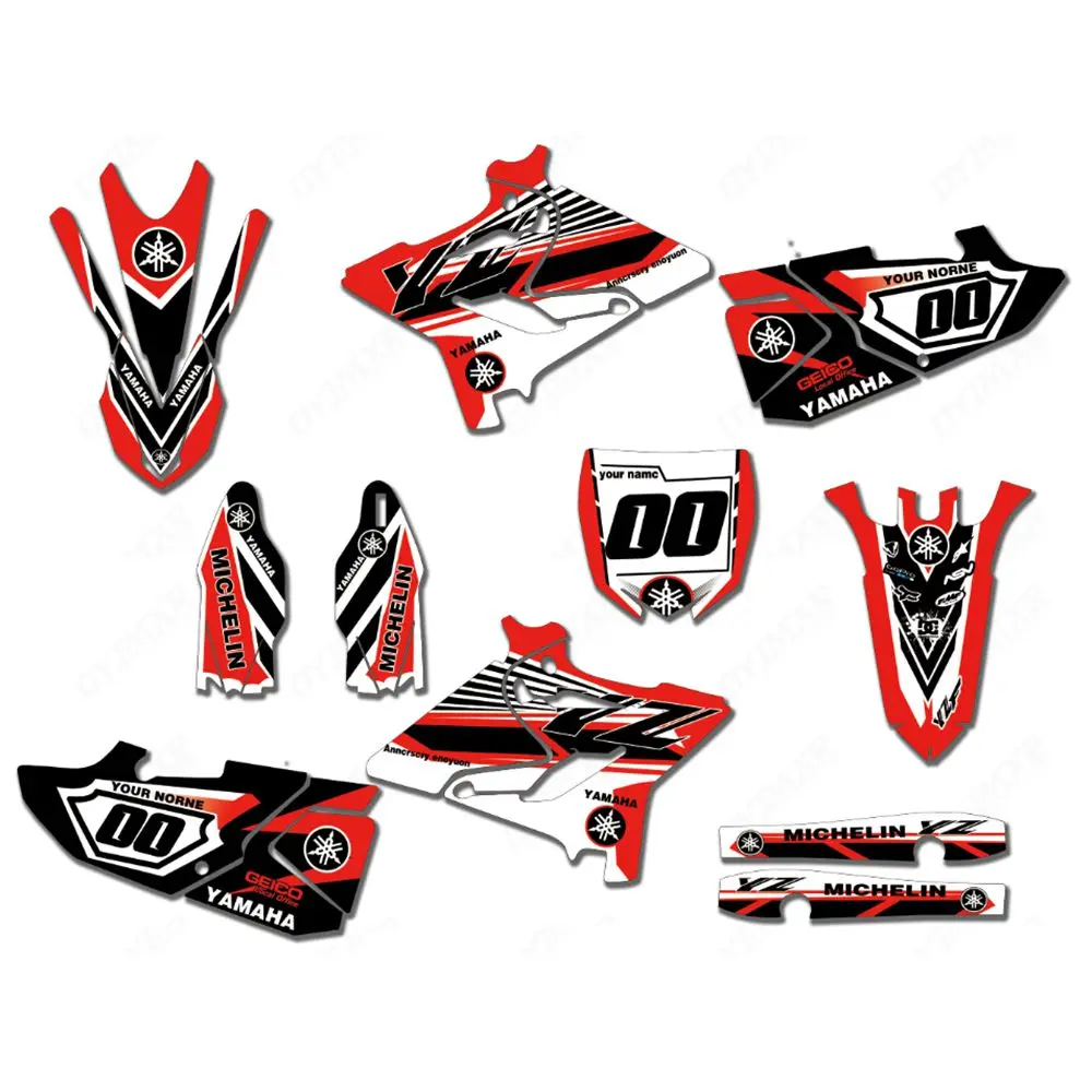 Для YAMAHA YZ125 YZ250- Новые полные графические наклейки на заказ имя номера глянцевые яркие наклейки водонепроницаемые