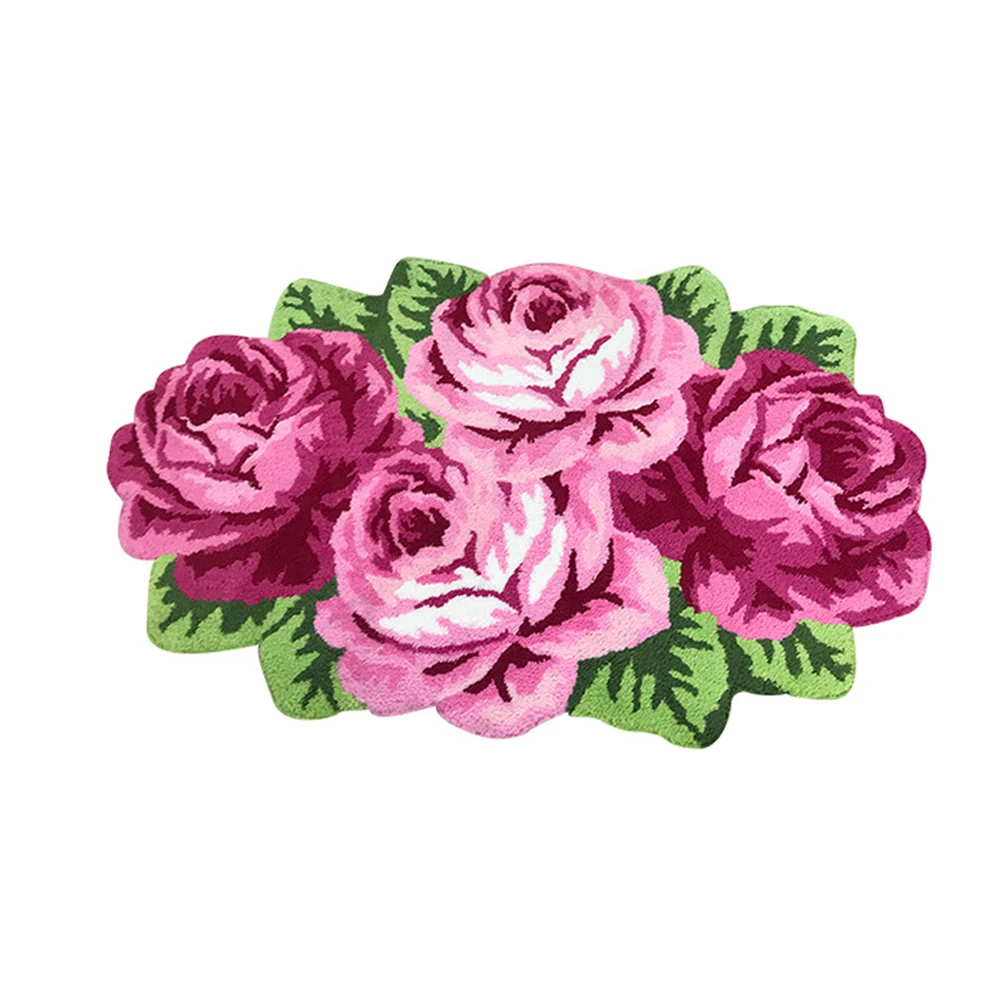 Soft Bedroom Decorative 3D Handmade Rose Shape Carpet Non Slip Washable Home Easy Clean Polyester Area Rug Floor Mat Living Room