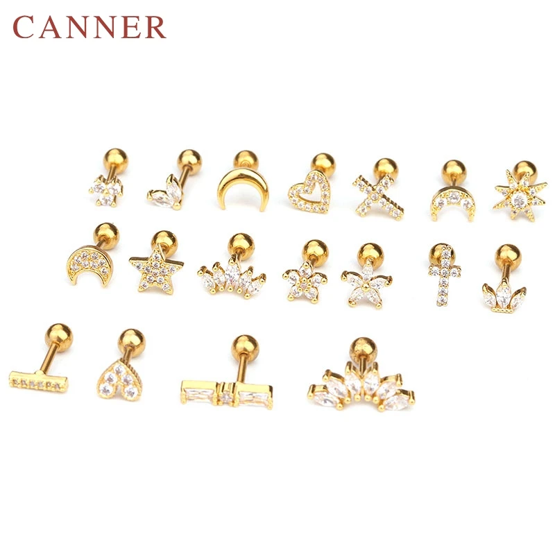 

1PC Zircon Stone Ear Piercing Tragus Ring INS moon star Earrings Ear Piercing Cartiliage Ear Piercing Jewelry