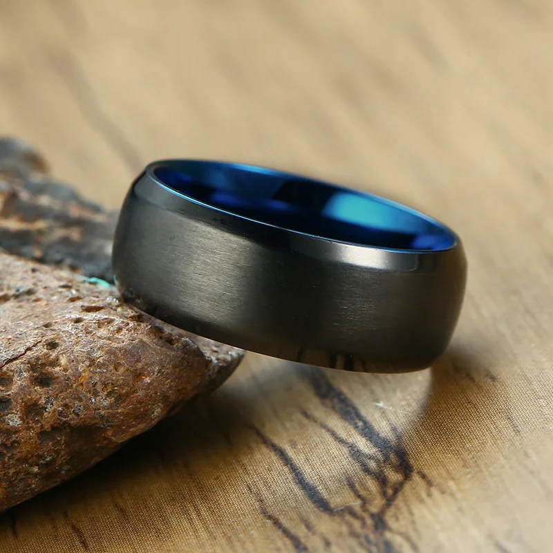Матовая нержавеющая сталь обручальное кольцо для мужчин черный синий цвет Классические мужские кольца аксессуары для пальцев