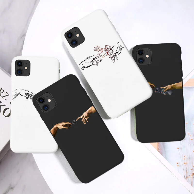 

Funny Hand The Creation of Adam Cell Phone Case for iPhone 8 7 6 6S Plus Art Fresco Michelangelo for iphone X 11 pro XS MAX XR