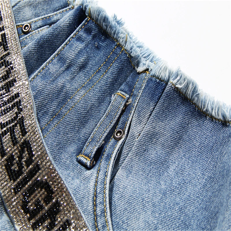 Korean Denim Shorts Women High Waist Diamonds Large Size Casual Summer Short Trouser Female Fashion Clothes 2020 New
