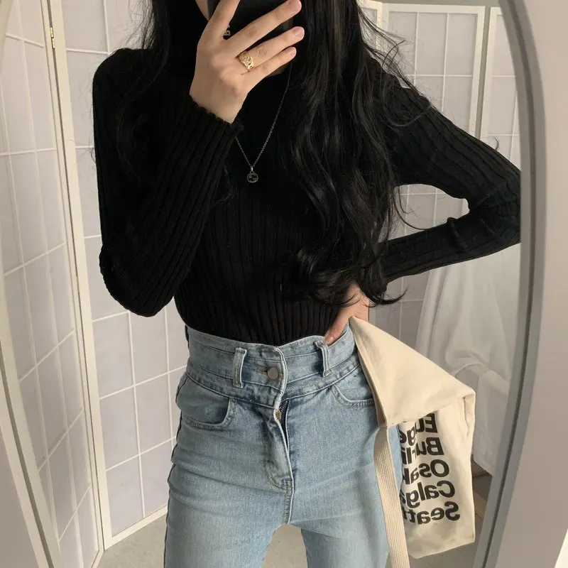 Woherb Pull Femme с круглым вырезом и длинными рукавами, однотонные полосатые трикотажные свитера, пуловеры, винтажный Обтягивающий джемпер, Повседневная мода 90824