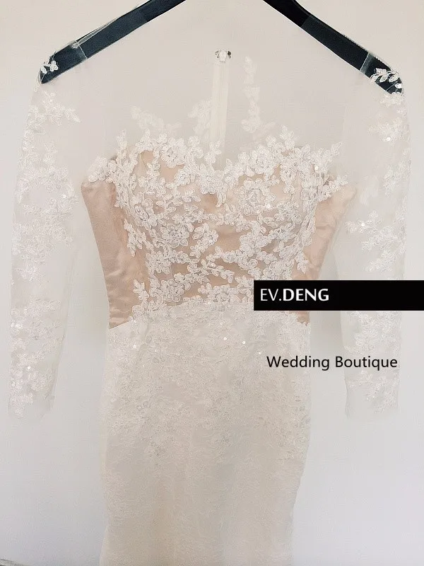 Настоящая фотография пикантные Длинные рукава Casamento кнопку appliques vestido de noiva кружевное свадебное платье для матери невесты платья