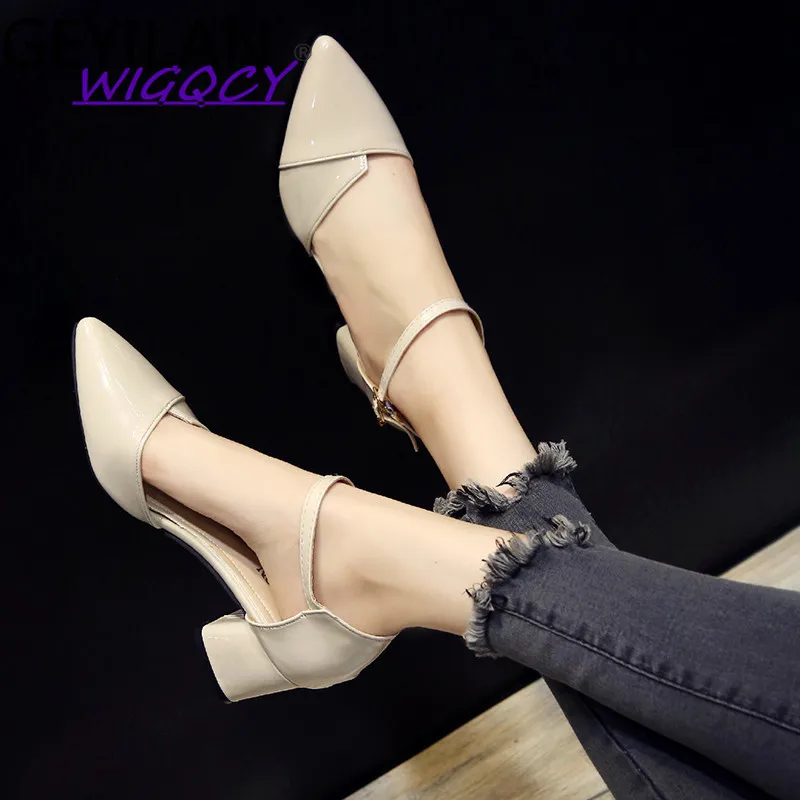 

Pointed Toe Square heel High Heels sandals women 2019 Autumn Summer shoes woman Fashion Students Patchwork ladies shoes female