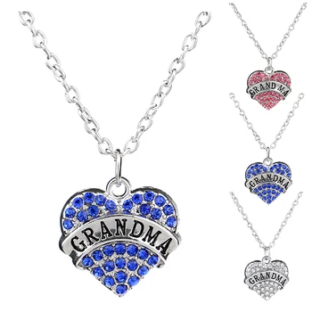 

1pcs Engraved Grandma Women Lady Mixed Color Rhinestone Crystal Heart, Pendant Necklace Gift
