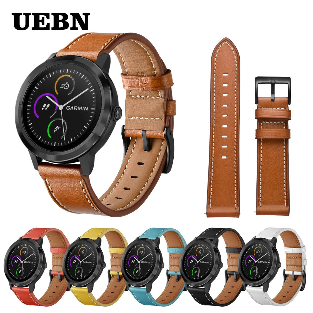 UEBN 20 мм кожаный ремешок на запястье для Garmin Vivoactive 3 музыкальный браслет ремешок для vivomove HR Forerunner 245 645 Ремешки для наручных часов