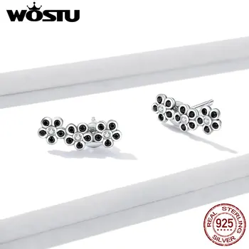 

WOSTU Elegant Petal Earrings 100% 925 Sterling Silver black Zircon Small Earrings For Women Luxury Jewelry Best Gift FNE400