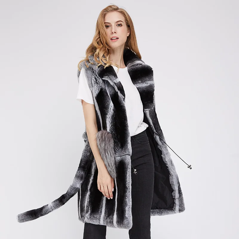 autumn winters fashion new long Fur pocket the whole leather rex rabbit Fur fox fur waistcoat
