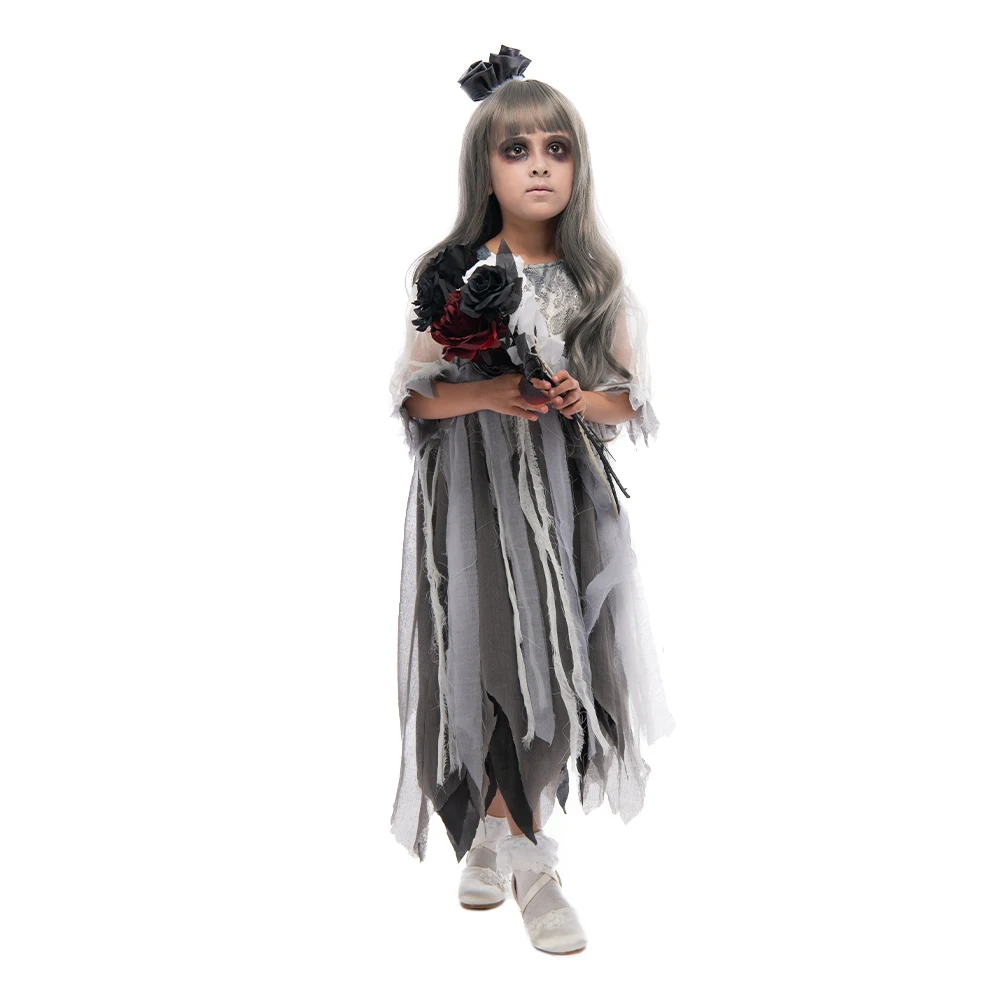 Brcus Girls Scary Ghost Halloween Costume Dress - Sleeveless Role Play Dress Up For Kids (Sizes M-XL) - View #5