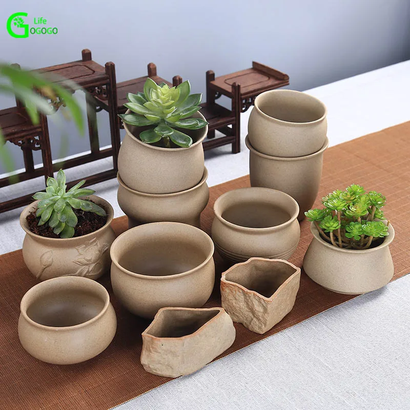 

2pcs Plain Color Flower Pot Creative Ceramics Succulent Bonsai Plants Flower Pot Artificial Vintage Desktop Garden Home Decor