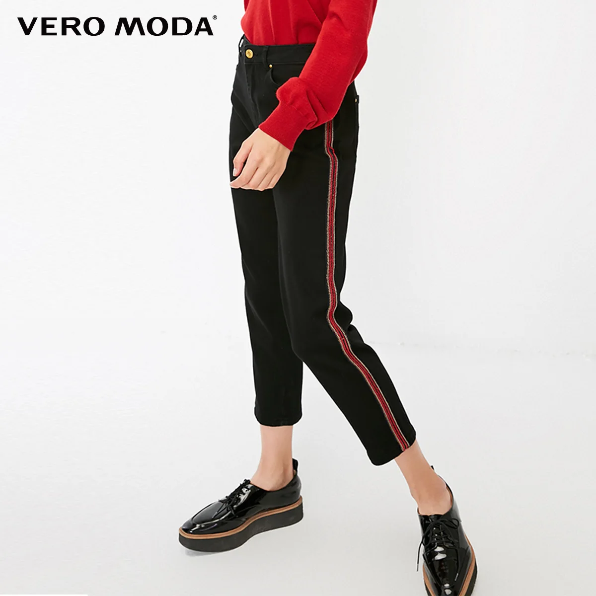 Vero Moda Новые поступления BF стиль боковые полоски прямые джинсы потертые | 318349577 - Цвет: Black denim