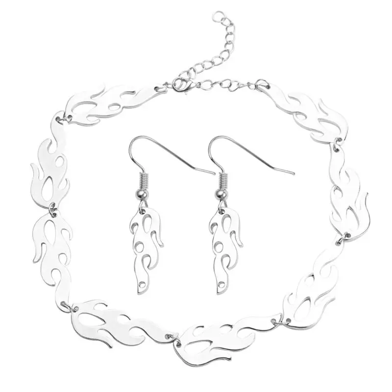 1 Set Punk Rock Flame Choker Necklace Biker Fire Pendant - Окраска металла: A