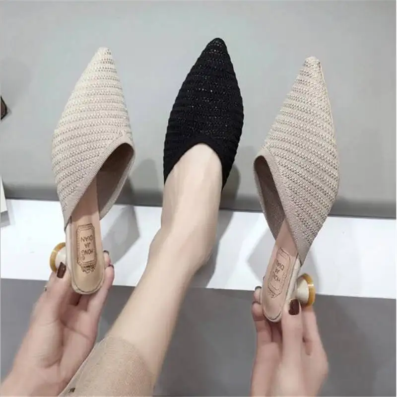 Женские шлепанцы на толстом каблуке летние корейские с открытым носком | Обувь