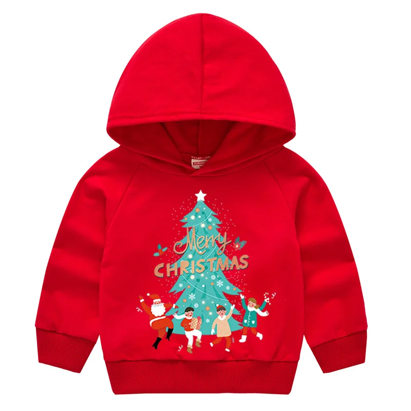 Children Winter Clothes Baby Christmas Costume Boys And Girls Cartoon Printing Hooded Sweatshirt Kids Casual Cotton Long Sleeves