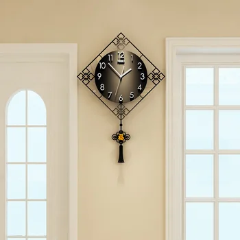 

MEISD Traditional Chinese Style Ruyi Knot Swingable Wall Clock Modern Design Red Black Hanging Clocks Living Room Free Shipping