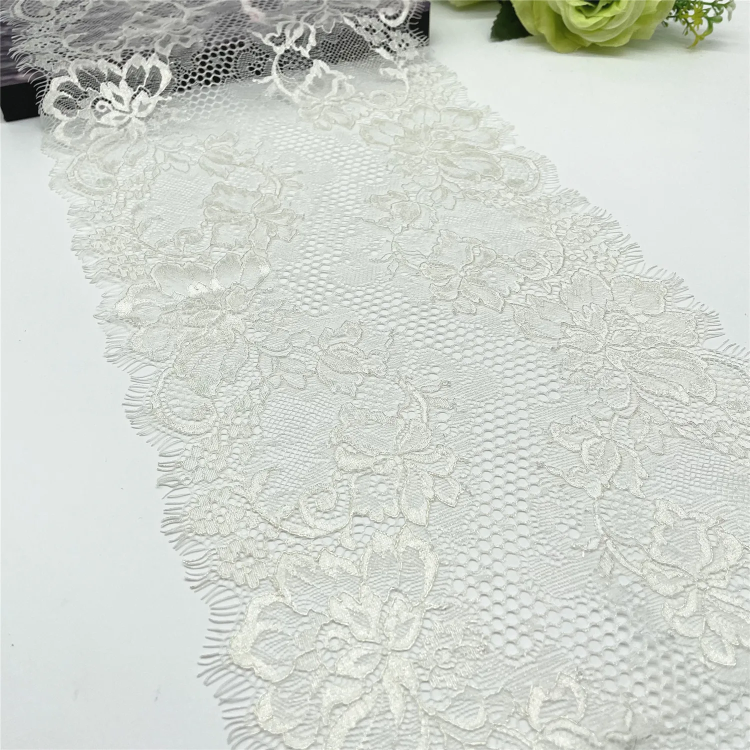 3y/lot Width 9 inch 23cm Blue White Shimmer Eyelash Lace Trim For Clothing Accessory Dress Sewing Applique Costume Lace Fabrics 5