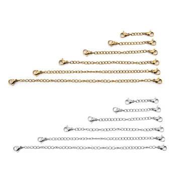 

3/5/7.5/10/13/15cm 5pcs Stainless Steel Tone Extended Extension Lobster Clasps Tail Chain For Bracelet Necklace Jewelry Making