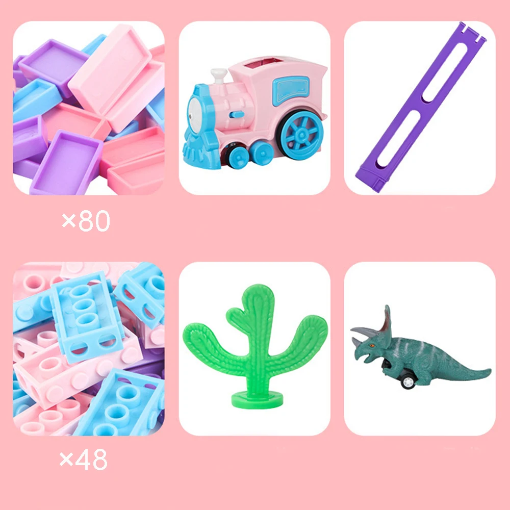 Blocos de Trem de Dominó de Colocação Conjunto de Blocos de Construção e Empilhamento Anos de Idade Presente para Crianças Plástico para 3-7 Automática Brinquedo Brinquedos Meninos Meninas Mod. 283762 18 automática conjunto de blocos de construção e
