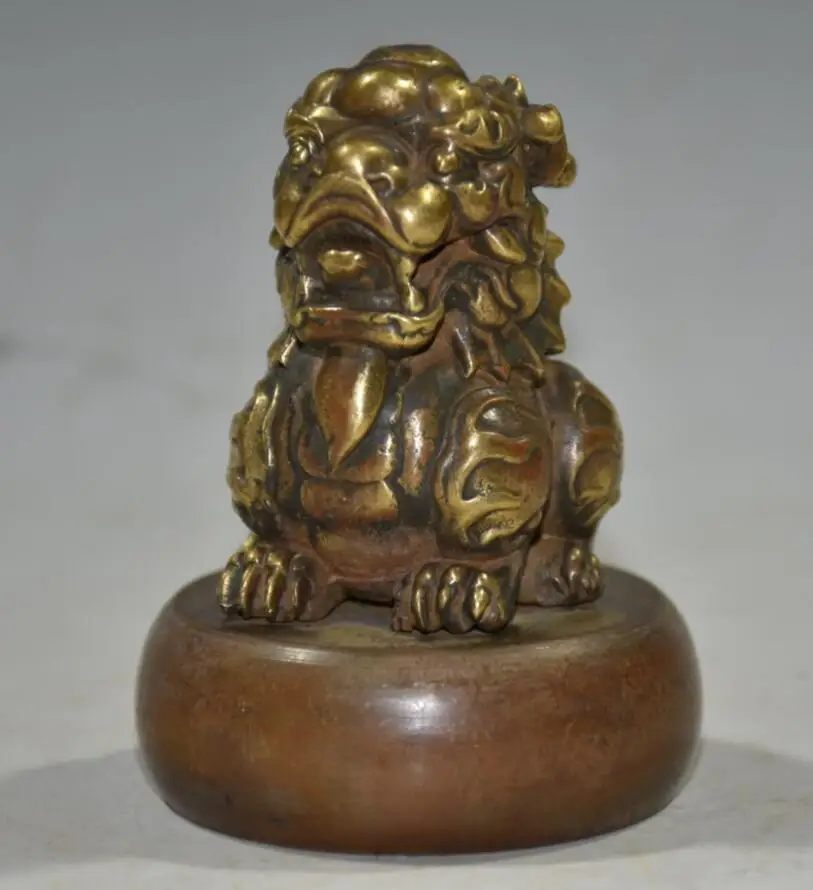 

China brass archaize lion seal crafts statue