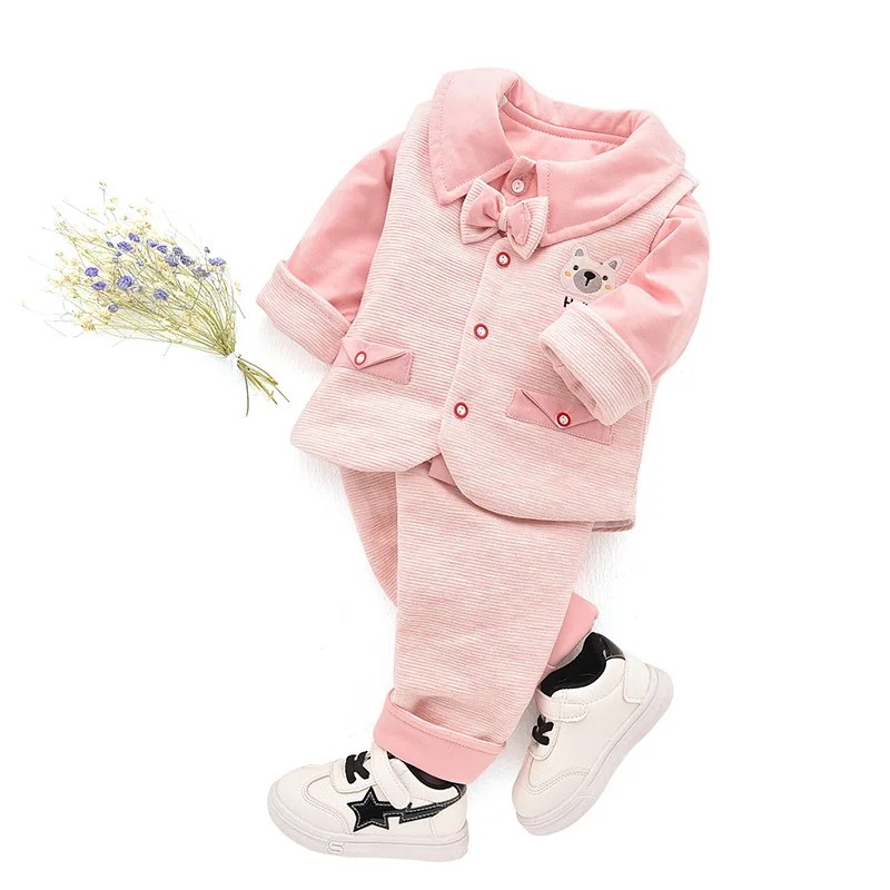 Infant Baby Clothes Suits Girls Boys Clothing Sets Children Suits 3 Pieces Tops Pants Vest Long Sleeve Spring Autumn Outfits - Цвет: pink 66CM