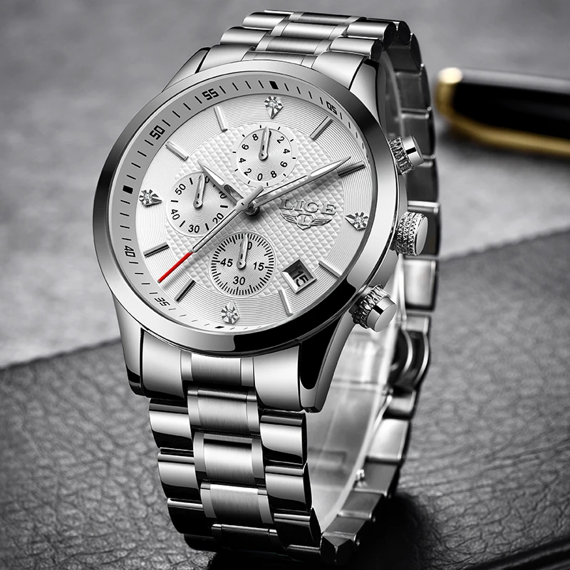 Reloj hombre LIGE новые мужские часы Топ люксовый бренд полностью стальные водонепроницаемые спортивные кварцевые часы мужские модные часы с датой серебряные часы