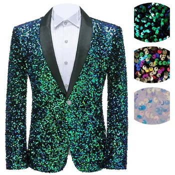 

[JK48] Amazing Sequins Glitter Men's Blazer Magic Performance Dance Jacket Charming Unique Special Bling Colorful Club Coat