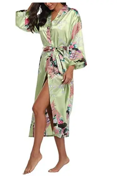 Sexy Women Long Robe With Pocket Wedding Bride Bridesmaid Dressing Gown Rayon Kimono Bathrobe Large Size S-XXXL Night Dress