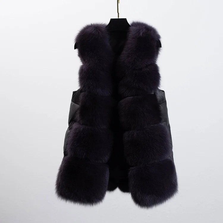 ZDFURS*Real Fox Fur Vest Women with Duck Down Natural Fur Waistcoat Full Pelt Winter Outwear - Цвет: Черный