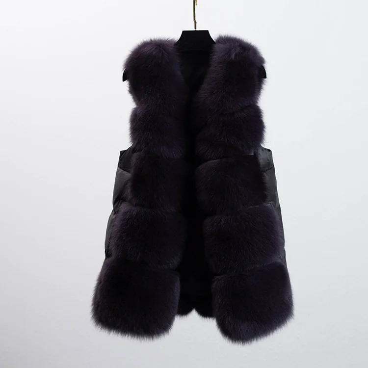 Черный ZDFURS*Real Fox Fur Vest Women with Duck Down Natural Fur Waistcoat Full Pelt Winter Outwear - Цвет: Черный