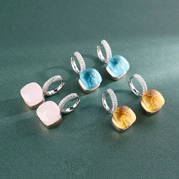 

Top Quality 22 Colors Original Crystal Stone Waterdrop Style Hoop Earrings For Women Best Gift