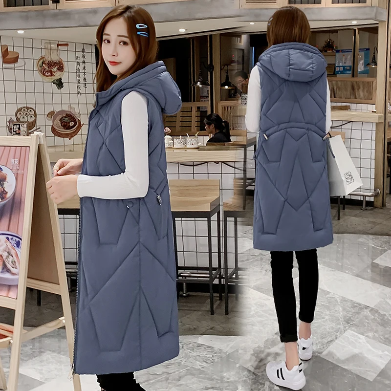 

New winter thicken warm cotton down vest women fashion single button loose version long sleeveless coat women veste femme
