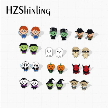 

New Arrival Famous Halloween Frankenstein Ghost Vampire Devil Characters Handmade Epoxy Acrylic Resin Earrings