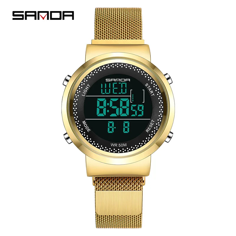 Female gold SANDA Роскошные наручные часы с сетчатым ремешком часы парные водонепроницаемые часы с двойным дисплеем цифровые электронные часы relogio - Цвет: Female gold