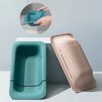 

1PCS Retractable Vegetable Sink Drain Basket Plastic Fruit Storage Basket Kitchen Sink Rack Plastic Dish Rack Support Wholesale