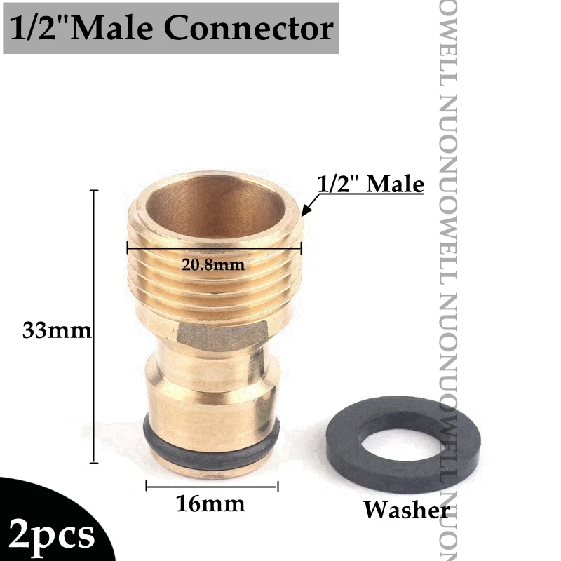 2pcs Brass Garden Water Connectors Hose Connector Kitchen Water Tap Adaptor Car Wash Water Gun Fast Joints Fittings With Washer 