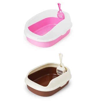 

2Pcs Toilet Bedpan Cat Litter Box Tray Toilet Supply Anti-Splash Pet Toilette Indoor Plastic Sandbox - Pink & Brown