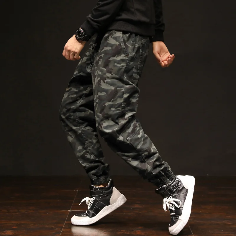 

Men Camouflage Leisure Pants 100% Cotton Solid Color Men's Pants Velcro Beam Feet Multi-pocket Trousers Spring