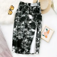 

Summer Street Style High Waist Split Tie-dyed Slim Midi Long Bodycon Skirt Women Elegant Zipper Sexy Office Hip Pencil Skirt