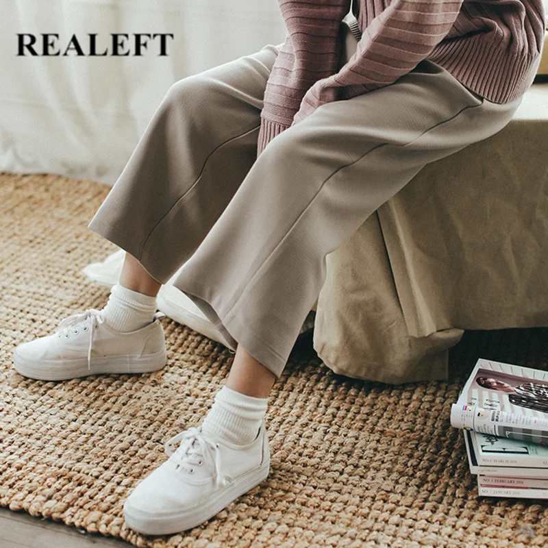 REALEFT, Осень-зима, Повседневная рабочая одежда, широкие штаны с высокой талией, простые свободные штаны, корейский стиль, повседневный костюм, брюки с карманами