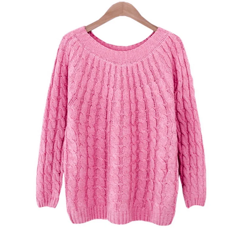 pink A Женские модные вязаные свитера Новые однотонные пуловеры с круглым вырезом и длинными рукавами женские свободные тонкие Осенние Зимние Повседневные свитера - Цвет: pink A