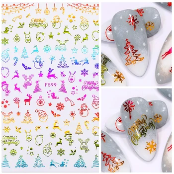 

1pcs Laser Christmas Halloween Nail Transfer Foil Holographics Snowflake Tree Elk Letter Sticker Bat Pumpkin Decoration