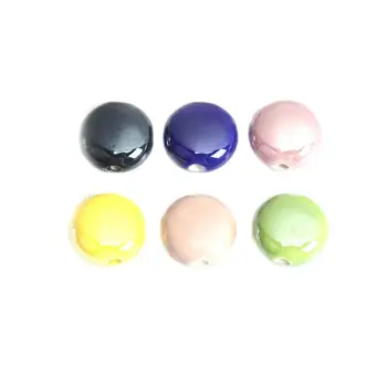 

DoreenBeads Ceramic Beads Round Peach Pink Colorful Geometric Jewelry DIY Charms About 15mm Dia, Hole: Approx 2.6mm, 20 PCs