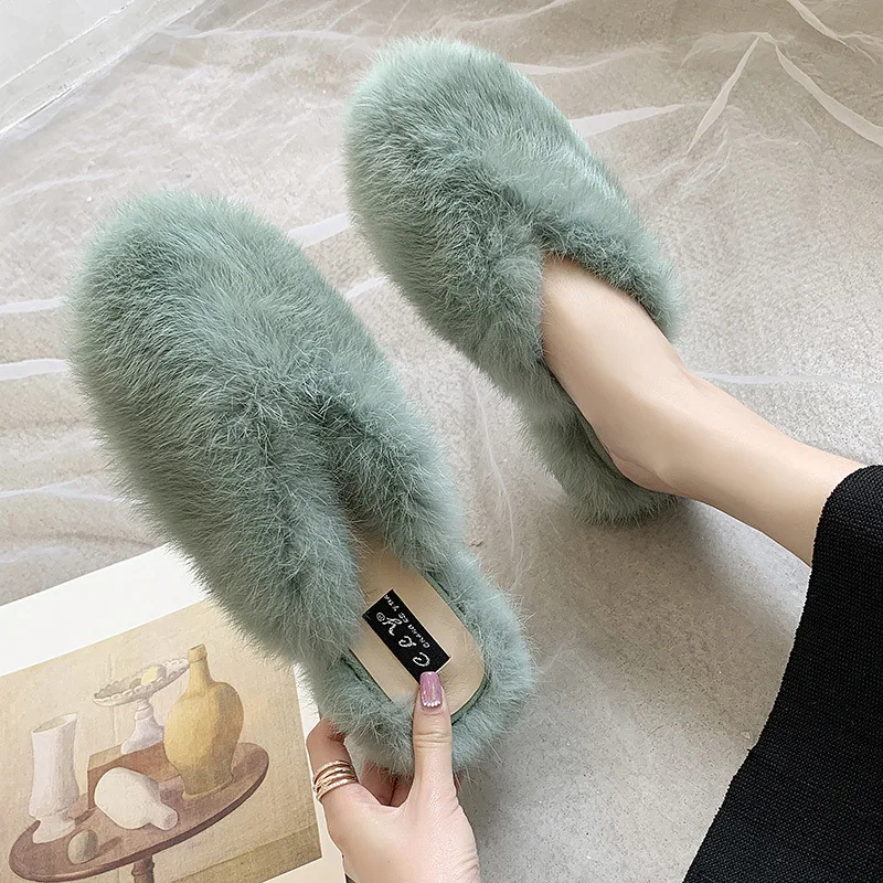 

2019 Autumn New Style Short Plush Flat Plush Slipper Women's Winter Outer Wear Slipper Closed-toe Slip-on Lazy Cotton Slippers