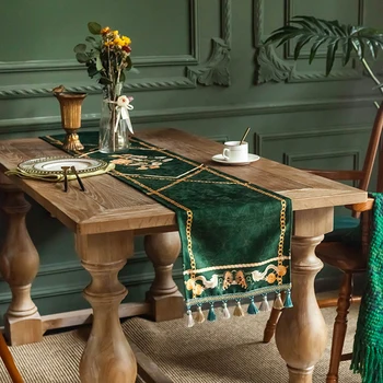 

FSISLOVER 2020 New Table Runners Green Chenille Tassel Table Runner Simple European Style Home Party Decorative Table Cloth