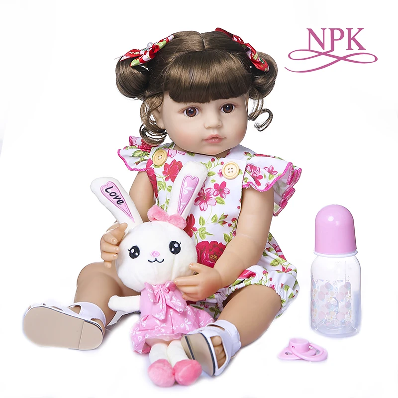 NPK 55 см кукла bebe reborn малыш девочка всего тела силикон мягкое настоящее касание