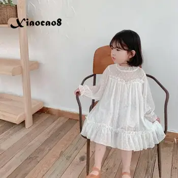 

2~9Y Baby girl clothes autumn spring toddler girl dresses kids lace collar white princess dress for girls children party dress