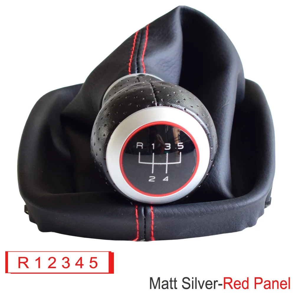 Ручка рычага переключения передач гандбол с Gaiter Boot Cover для Audi A6 C5(1997-2001)/A4(1998-2000)/A8 D2(96-03) для 5/6 руководство по скорости - Название цвета: MattSilver-Red-R-5